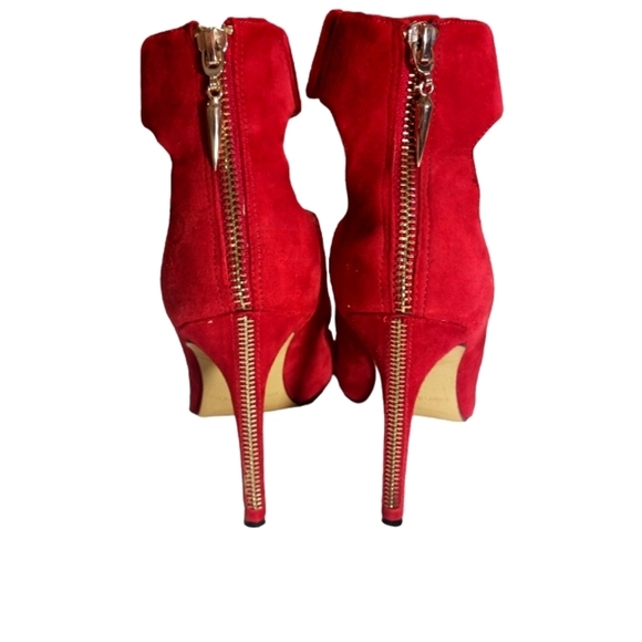 ENZO ANGIOLINI Suede Red Peep Toe Zippered Pumps Heels 8.5 - Picture 7 of 14